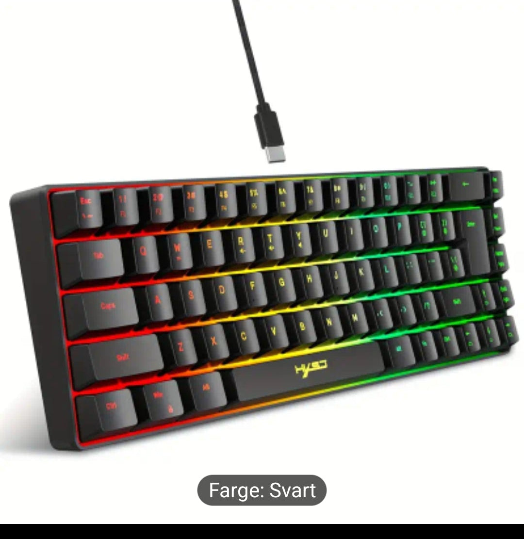 HXSJ Ny tynn film kablet spilltastatur USB-C-nøkkel Kabelseparasjon 68 nøkler RGB-bakgrunnsbelysning Egnet for hjemmespill, kontor, svart og hvitt