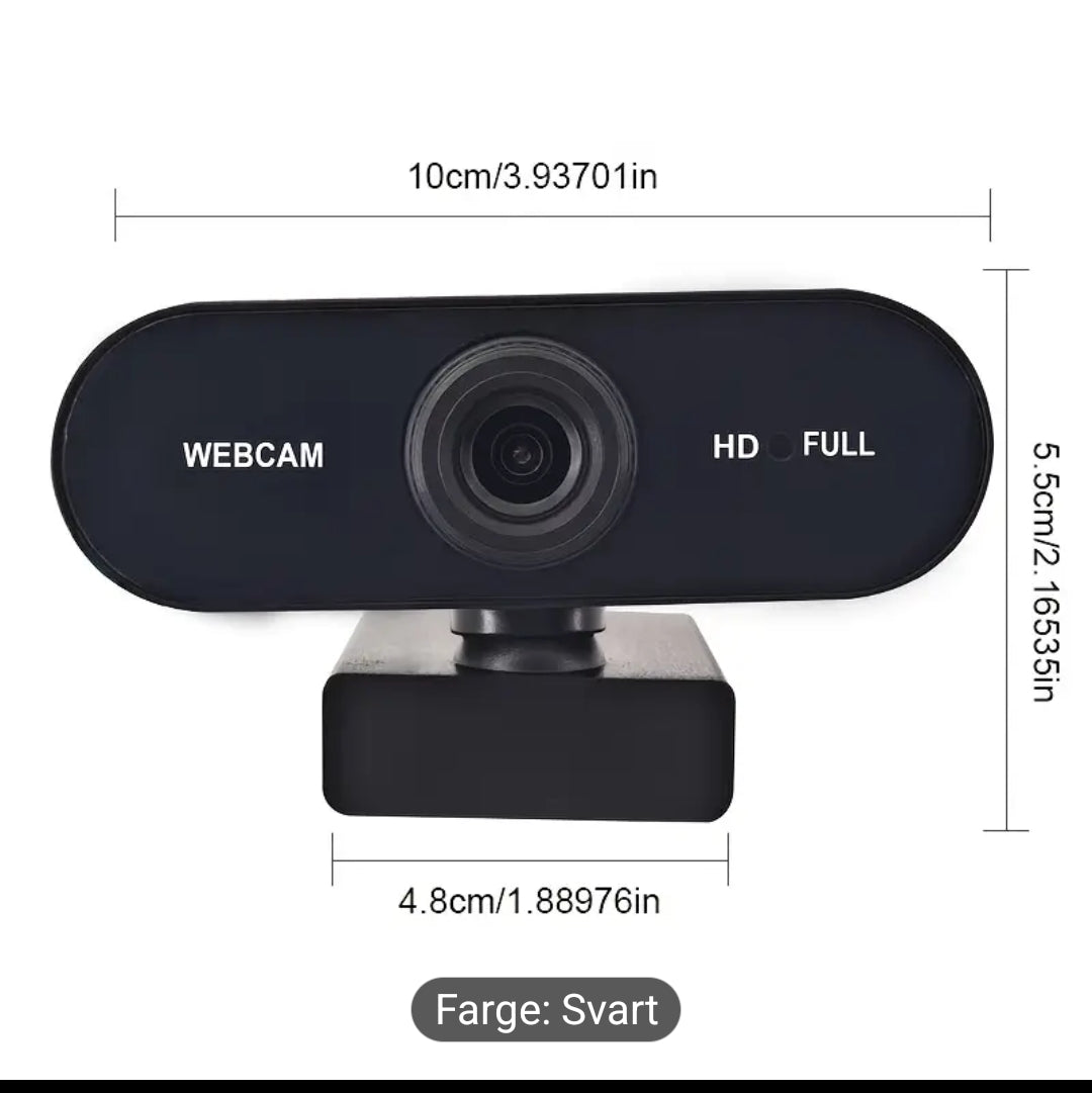 1080P Full HD Webkamera med USB Plug & Play, Roterbar Vidvinkelobjektiv, Autofokus og Eksponeringskontroll, Innebygd Mikrofon, Kompatibel med PC/Mac/Bærbar PC for Videosamtaler, Online Undervisning, Gaming – Kompakt Design til Hjemmekontor og Strømming, W