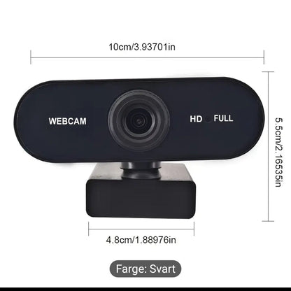 1080P Full HD Webkamera med USB Plug & Play, Roterbar Vidvinkelobjektiv, Autofokus og Eksponeringskontroll, Innebygd Mikrofon, Kompatibel med PC/Mac/Bærbar PC for Videosamtaler, Online Undervisning, Gaming – Kompakt Design til Hjemmekontor og Strømming, W