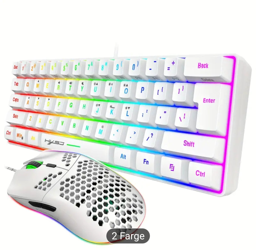 HXSJ 60% Mini Mekanisk Tastatur og Mus Kombinasjon, 61 Taster RGB Belysning, Ergonomisk Optisk Spillsett, Bærbar ABS, for PC - Ingen Batteri Krever